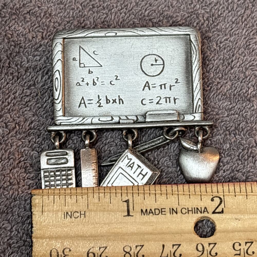 JJ Jonette Pewter Math Teacher Brooch Chalkboard Pin With Charms Book Pencil - Picture 5 of 6